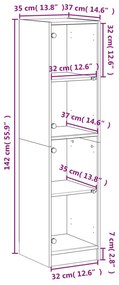 Ντουλάπι Μαύρο 35x37x142 εκ. με Γυάλινες Πόρτες - Μαύρο