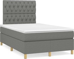 vidaXL Κρεβάτι Boxspring με Στρώμα &amp; LED Σκ.Γκρι 120x190εκ. Υφασμάτινο