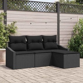 vidaXL Σετ Καναπέ Κήπου 4 pcs Μαύρο Πολυ rattan, βαμμένο ατσάλι