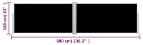 Διαχωριστικό Βεράντας Συρόμενο Μαύρο 160 x 600 εκ. - Μαύρο