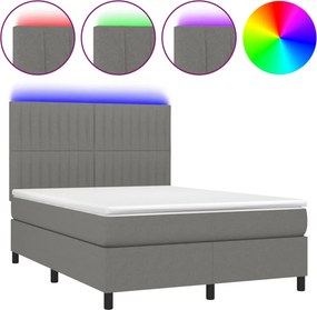 vidaXL Κρεβάτι Boxspring με Στρώμα &amp; LED Σκ.Γκρι 140x190εκ. Υφασμάτινο