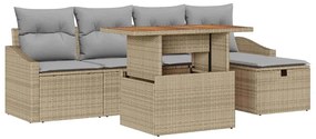 vidaXL Σετ Καναπέ Κήπου Ρυθμιζόμενο ύψος 6 pcs Μπεζ συνθετικό ρατάν