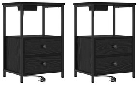 vidaXL Κομοδίνο με Σταθμό Φόρτισης 2 pcs Μαύρη δρυς Επεξεργασμένο ξύλο
