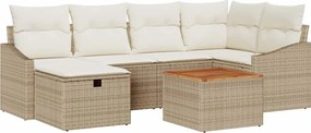 vidaXL Σετ Καναπέ Κήπου με μαξιλάρι 7 pcs Μπεζ Πολυ ράταν