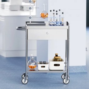 VEVOR Medical Cart, 2 Layers Stainless Steel Cart 220 lbs Weight Capacity,  Lab Utility Cart with 360° Silent Wheels and a Drawer for Lab, Clinic, Kitchen, Salon