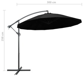 Ομπρέλα Κρεμαστή Μαύρη 3 μ. με Ιστό Αλουμινίου - Μαύρο