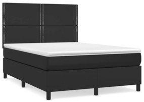 Κρεβάτι Boxspring με Στρώμα Μαύρο 140x200εκ.από Συνθετικό Δέρμα - Μαύρο