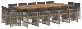 vidaXL Σετ Τραπεζαρίας Κήπου 15 τεμ. Γκρι Συνθετικό Ρατάν με Μαξιλάρια