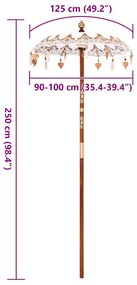 vidaXL Μπαλινέζικη Ομπρέλα Κρεμ x 260 εκ Βαμβάκι και συμπαγές ξύλο