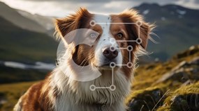 Intra Συλλεκτικό Ξύλινο Παζλ Plywood 4mm - Καφέ και λευκό σκυλί στο Grassy Hill με φόντο το βουνό Σε Ξύλινο Κουτί - Διαστάσεις: 10x10 cm – 25 κομμάτια