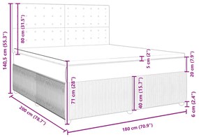 Κρεβάτι Boxspring με Στρώμα Ανοιχτό Γκρι 180x200 εκ. Βελούδινο - Γκρι