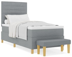 vidaXL Κρεβάτι Ελατηρίου με Στρώμα & Πάγκο Ανοιχτό Γκρι 90x200 εκ Ύφασμα