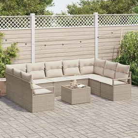 vidaXL Σετ Καναπέ Κήπου 10 pcs Μπεζ, Κρέμα Πολυ rattan, βαμμένο ατσάλι