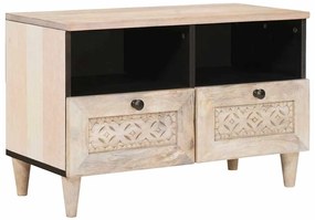 vidaXL Ντουλάπι TV με συρτάρι Λευκό 70 x 33 x 46 εκ Μασίφ ξύλο μάνγκο