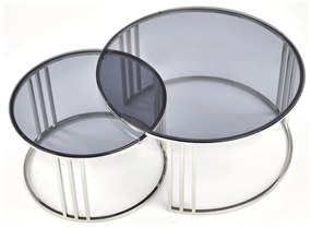 Σετ τραπεζιών περιοδικών Houston 1503, Ασημί, 45cm, 25 kg, Επεξεργασμένο γυαλί, Στρόγγυλος, Μερικώς συναρμολογημένο | Epipla1.gr