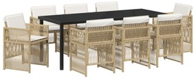 vidaXL Σετ Τραπεζαρίας 9 Τεμαχίων με Μαξιλάρια Μπεζ Πολυ Ρατάν