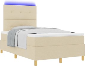 vidaXL LED Κρεβάτι με βάθρο με στρώμα Κρεμ 120 x 200 cm ύφασμα