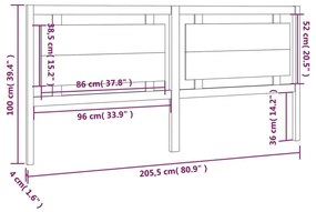 Κεφαλάρι κρεβατιού Γκρι 205,5x4x100 εκ. από Μασίφ Ξύλο Πεύκου - Γκρι
