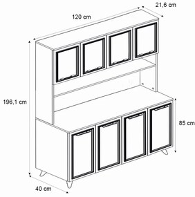 Έπιπλο κουζίνας Potter 4 Megapap χρώμα λευκό - rota oak 120x40x196,1εκ.
