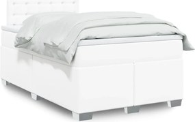vidaXL Κρεβάτι Boxspring με Στρώμα Λευκό 120x200εκ.από Συνθετικό Δέρμα