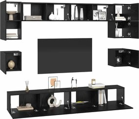 vidaXL Σετ επίπλου τηλεόρασης 8 pcs Μαύρη Οξυά Επεξεργασμένο ξύλο