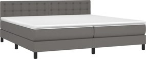 vidaXL Κρεβάτι Boxspring με Στρώμα Γκρι 200x200 εκ. Συνθετικό Δέρμα