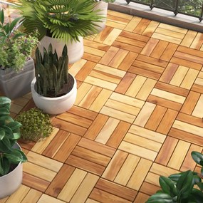 Πλακάκια Deck 10 τεμ. 30 x 30 εκ. από Μασίφ Ξύλο Teak  - Καφέ