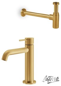 La Torre ELLE 316 Gold Brushed PVD ΣΕΤ Σιφών με αποσπώμενο πώμα καθαρισμού+Μπαταρία Νιπτήρος με βαλβίδα