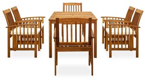 3058087  7 PIECE GARDEN DINING SET WITH CUSHIONS SOLID ACACIA WOOD (45962+2X312129) 3058087