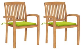 vidaXL Καρέκλες Κήπου 2 τεμ. από Ξύλο Teak με Φωτ. Πράσινα Μαξιλάρια
