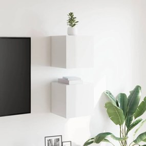 vidaXL Έπιπλα Τηλεόρασης Κρεμαστά 2 τεμ Γυαλ. Λευκό 30,5 x 30 x 30 εκ.