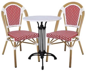 PARIS Καρέκλα Bistro, Αλουμίνιο Φυσικό, Wicker Άσπρο - Κόκκινο, Στοιβαζόμενη