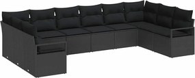vidaXL Σετ Καναπέ με μαξιλάρι 10 pcs Μαύρο συνθετικό ρατάν