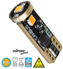 GloboStar® 81117 Λάμπα Αυτοκίνητου T10 W5W 3rd Generation Can-Bus Extreme Series LED 3 SMD 3030 3W 360lm 360° DC 12V IP20 Πορτοκαλί