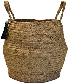 Τσάντα - Καλάθι Καλάθι 00.06.67239 Με Φούντες Φ38x30cm Ψάθινη Natural-Black Mat