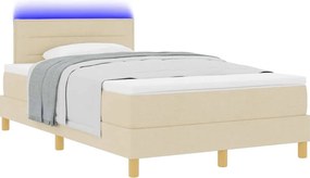 vidaXL LED Κρεβάτι με βάθρο με κεφαλάρι Κρεμ 120 x 190 cm ύφασμα