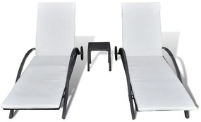 vidaXL Ξαπλώστρες Μαύρες από Συνθετικό Ρατάν με Τραπέζι