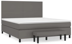 Κρεβάτι Boxspring με Στρώμα Γκρι 160x200εκ. από Συνθετικό Δέρμα - Γκρι