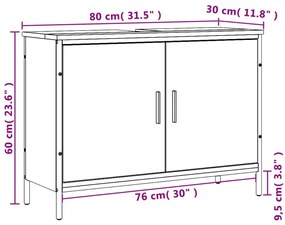 Ντουλάπι Νιπτήρα Μπάνιου Καφέ Δρυς 80x30x60 εκ. Επεξ. Ξύλο - Καφέ