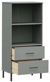 Βιβλιοθήκη OSLO με 2 Συρτάρια Γκρι 60x35x128,5 εκ. Μασίφ Ξύλο - Γκρι