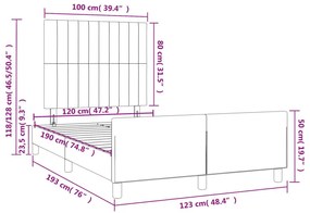 Πλαίσιο Κρεβατιού χωρίς στρώμα Μαύρο 120x190 εκ. Βελούδινο - Μαύρο