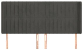 Κεφαλάρι με Πτερύγια Σκούρο Γκρι 163x16x118/128 εκ. Βελούδινο - Γκρι