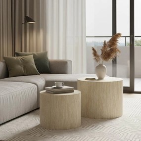 Τραπεζάκια σαλονιού Βοηθητικά Zonar σετ 2 τεμ MDF σε όψη τραβερτίνας 48x48x38 εκ.