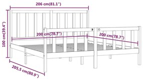 Πλαίσιο Κρεβατιού 200 x 200 εκ. από Μασίφ Ξύλο Πεύκου - Καφέ