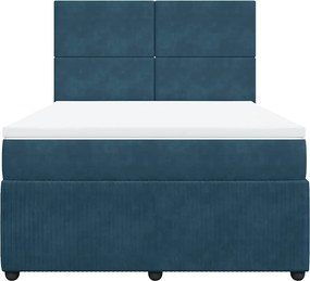 vidaXL Κρεβάτι Boxspring με Στρώμα Μπλε 140x200 εκ. Βελούδινο