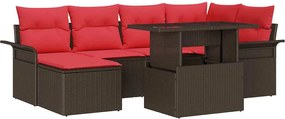 vidaXL Σετ Καναπέ Κήπου με μαξιλάρι 7 pcs Καφέ Πολυ Ρατάν