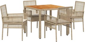 vidaXL Σέτ φαγητού για κήπο 5 pcs Μπεζ συνθετικό ρατάν