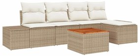 vidaXL Σετ Καναπέ Κήπου με μαξιλάρι 6 pcs Μπεζ Πολυ ράταν