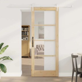 vidaXL Συρόμενη Πόρτα με Σετ Υλικών 83x211 εκ. Μασίφ Ξύλο Πεύκου