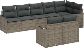 vidaXL Σετ Καναπέ Κήπου με μαξιλάρι 8 pcs Γκρι Πολυ ράταν